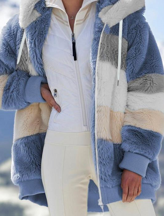 Women's Faux Fur Coat | Striped Hooded Oversized Sherpa