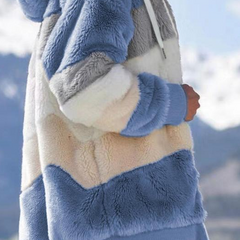Women's Faux Fur Coat | Striped Hooded Oversized Sherpa