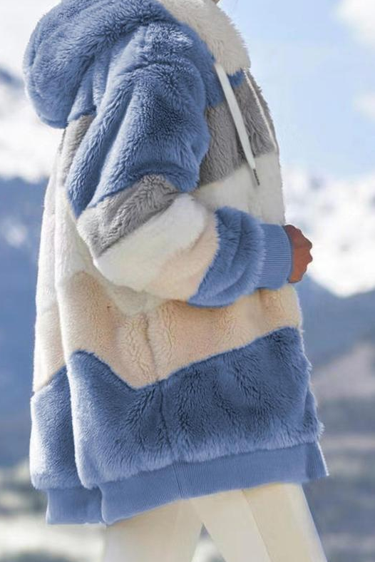 Women's Faux Fur Coat | Striped Hooded Oversized Sherpa