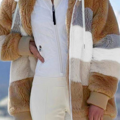 Women's Faux Fur Coat | Striped Hooded Oversized Sherpa