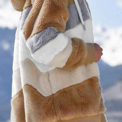 Women's Faux Fur Coat | Striped Hooded Oversized Sherpa