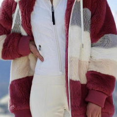 Women's Faux Fur Coat | Striped Hooded Oversized Sherpa