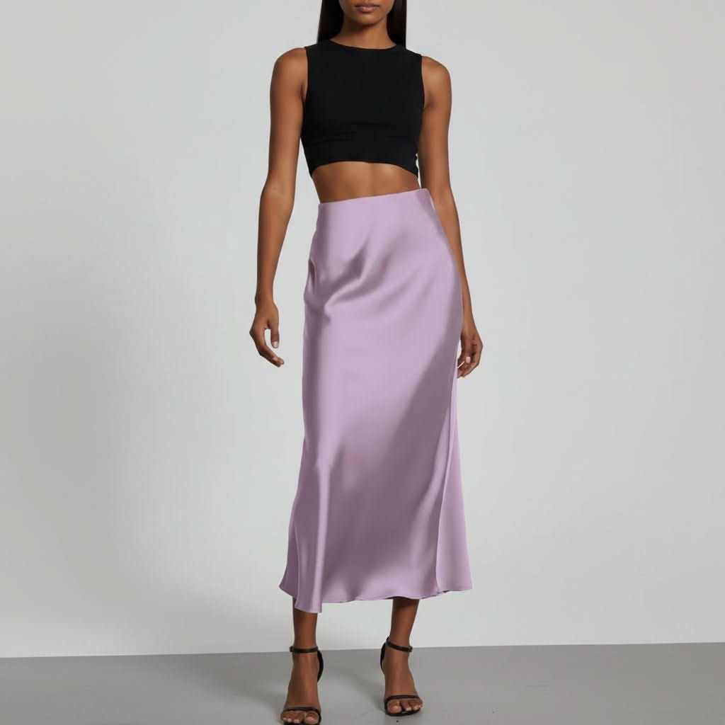Women's Satin Skirt | Midi Length High Waist Fishtail