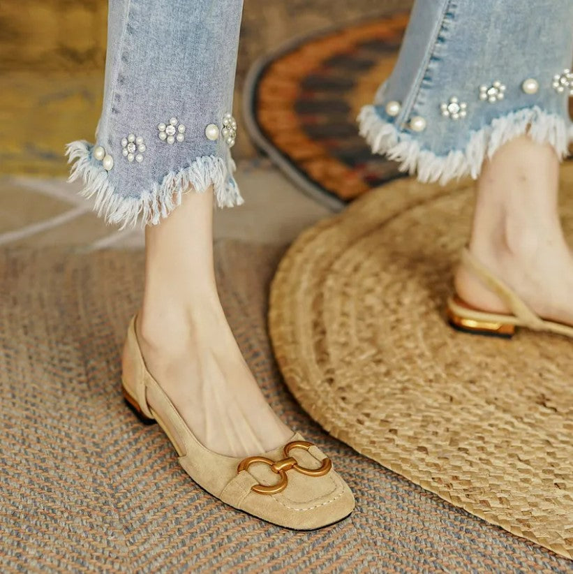 Women's Ballet Flats | Slingback Strap Suede Low Heel
