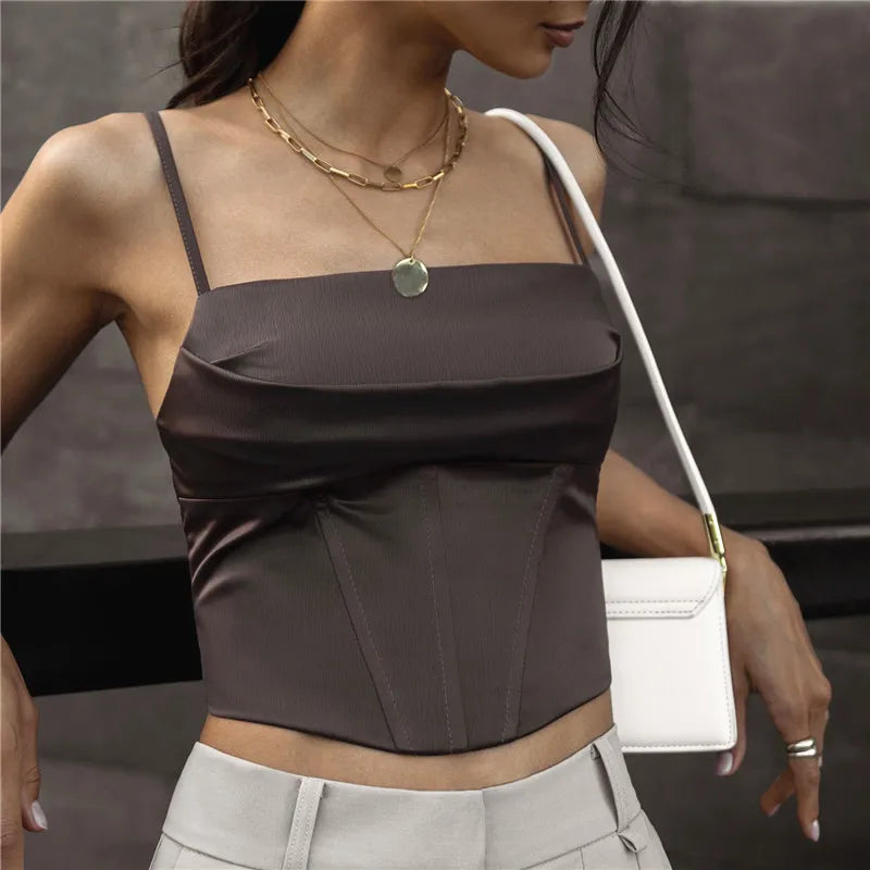 Women's Corset Top | Square Neckline Camisole Satin Sleeveless
