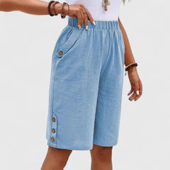 Women's Mini Shorts | High Rise Relaxed Fit Button Detail