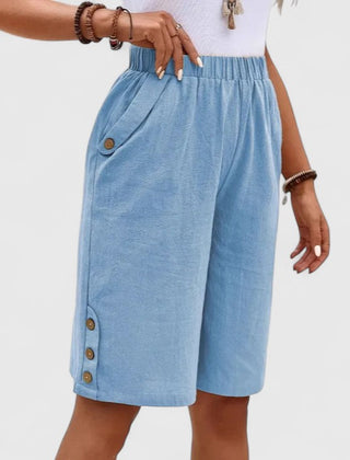 Women's Mini Shorts | High Rise Relaxed Fit Button Detail