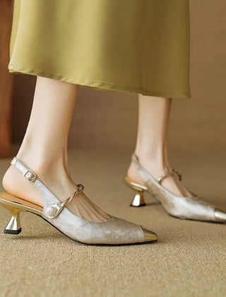 Women's Kitten Heels | Pointed Toe Pearl Strap Slingback