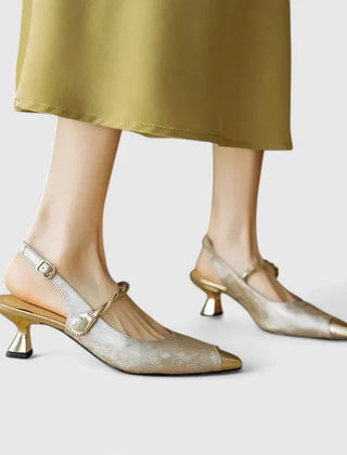 Women's Kitten Heels | Pointed Toe Pearl Strap Jacquard