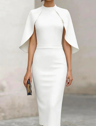 Women's Formal Dress | Midi Cape Sleeve Round Neckline Fitted
