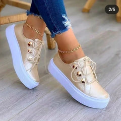 Women's Platform Sneakers | Lace-Up Round Toe Studded Upper