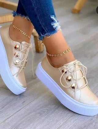 Women's Platform Sneakers | Lace-Up Round Toe Studded Upper