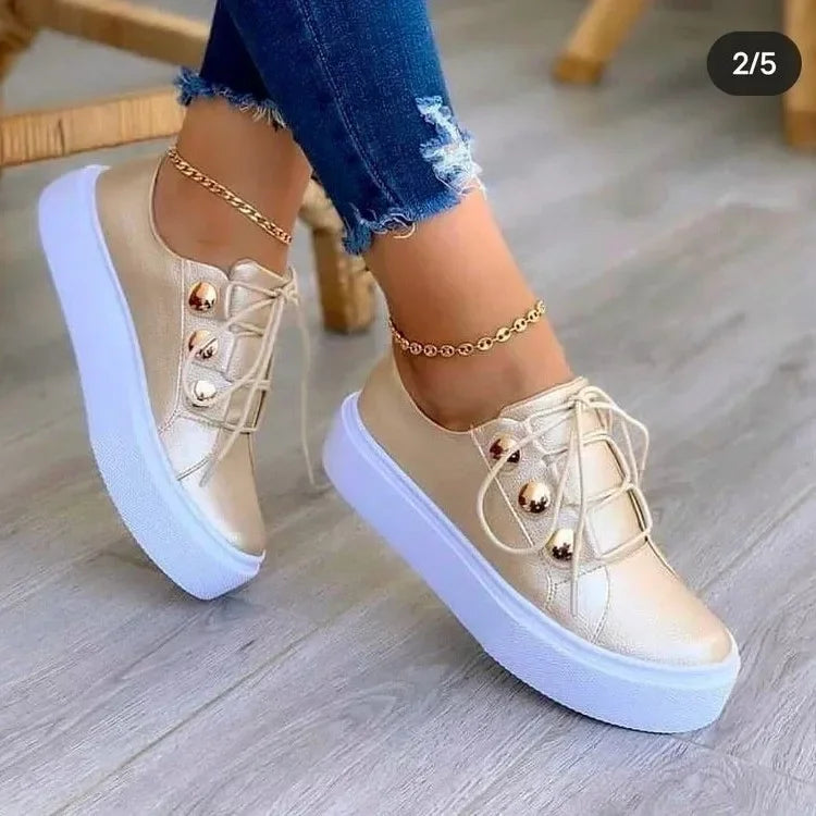 Women's Platform Sneakers | Lace-Up Round Toe Studded Upper
