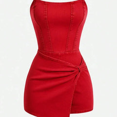 Women's Denim Dress | Strapless Tube Neckline Wrap Front Asymmetric