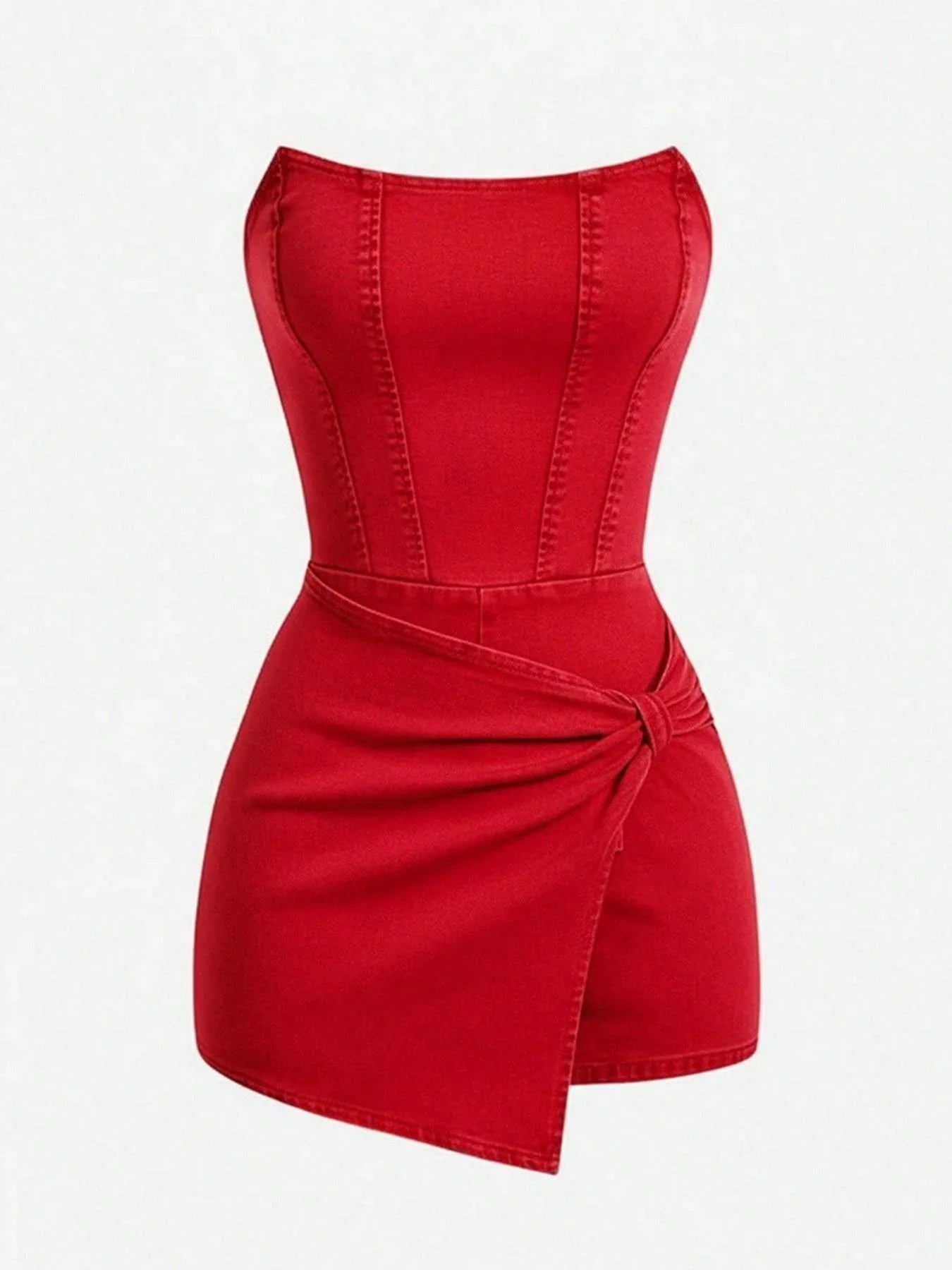 Women's Denim Dress | Strapless Tube Neckline Wrap Front Asymmetric