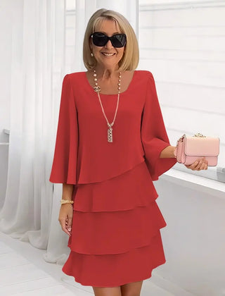 Women's Ruffle Dress | Midi Length Round Neckline Flutter Sleeves
