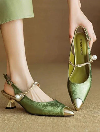 Women's Kitten Heels | Pointed Toe Pearl Strap Slingback