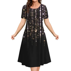 Women's Christmas Dress | Midi A-Line Round Neckline Short Sleeve