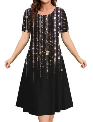 Women's Christmas Dress | Midi A-Line Round Neckline Short Sleeve