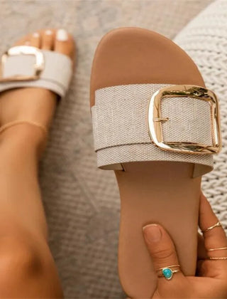 Women's Slide | Open Toe Buckle Strap Canvas