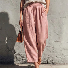 Women's Linen Pants | Wide Leg Relaxed Fit Elastic Waist