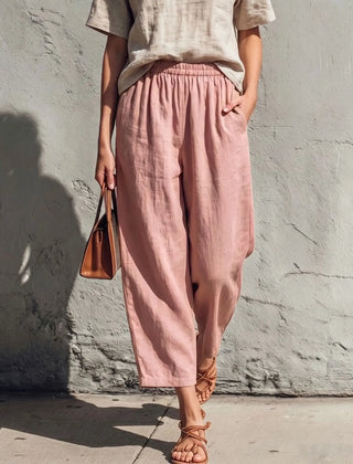 Women's Linen Pants | Wide Leg Relaxed Fit Elastic Waist