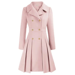 Women's Wool Coat | Double Breasted Notched Lapel A-Line Midi