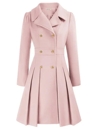 Women's Wool Coat | Double Breasted Notched Lapel A-Line Midi