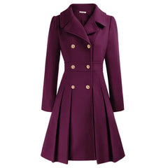 Women's Wool Coat | Double Breasted Notched Lapel A-Line Midi