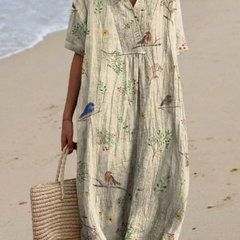 Women's Flowy Dress | V-Neck Short Sleeve Floral Midi