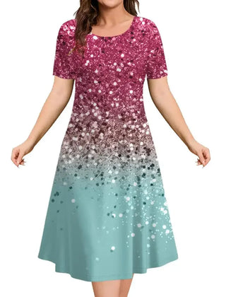 Women's Christmas Dress | Midi A-Line Round Neckline Short Sleeve