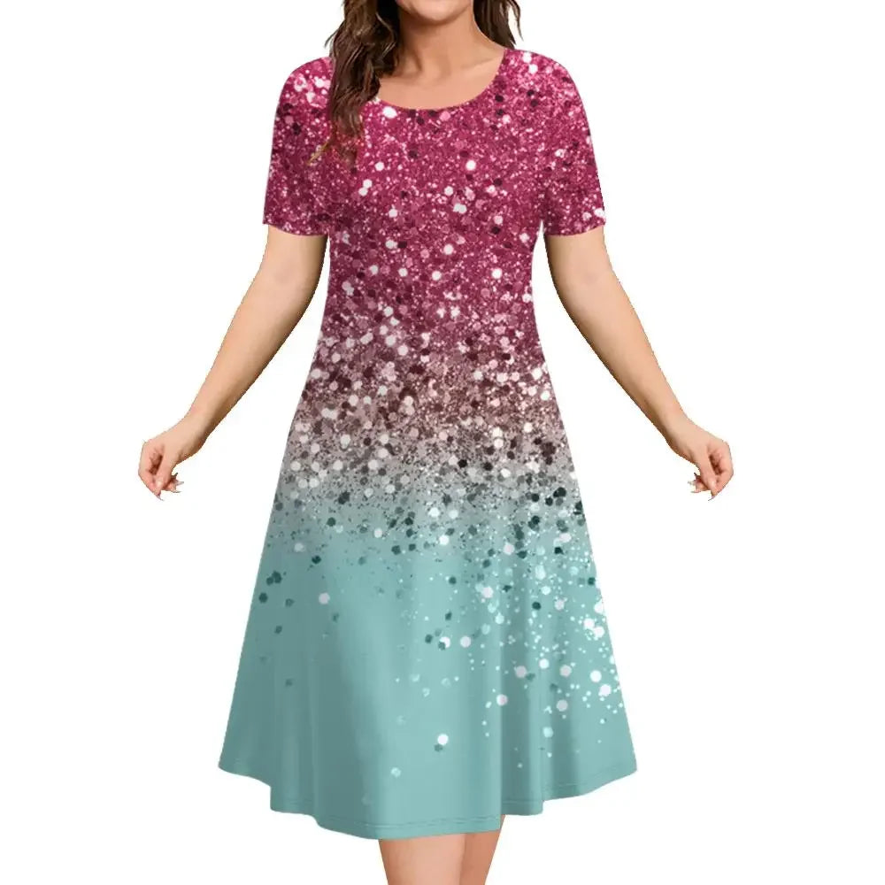 Women's Christmas Dress | Midi A-Line Round Neckline Short Sleeve