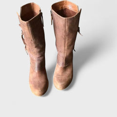 Women's Platform Boots | Mid-Calf Square Heel Suede