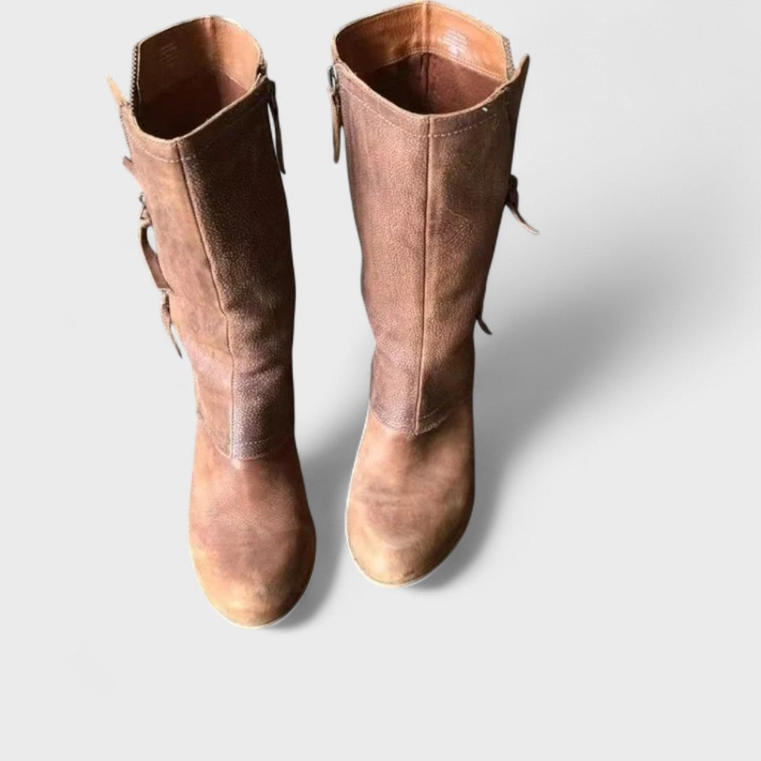 Women's Platform Boots | Mid-Calf Square Heel Suede