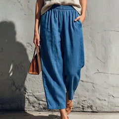 Women's Linen Pants | Wide Leg Relaxed Fit Elastic Waist