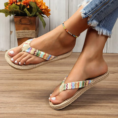 Women's Flip Flop | Braided Strap Flat Sole Textured Comfortable