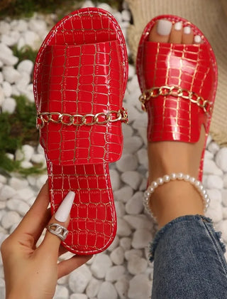 Women's Flip Flop | Open Toe Chain Detail Croc Print Sole