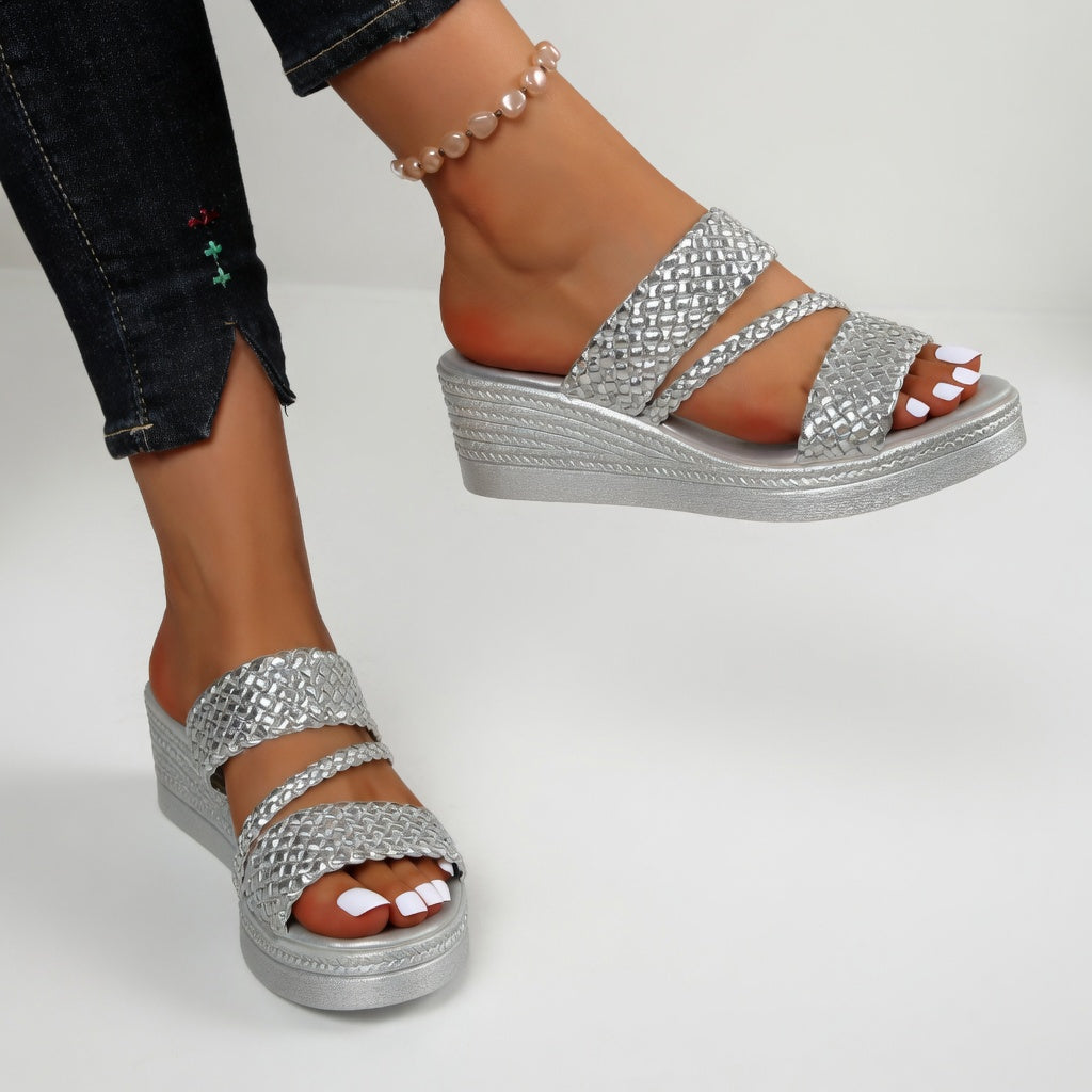 Women's Slide | Braided Straps Open Toe Platform