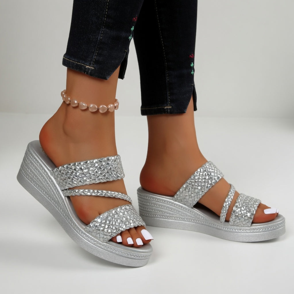 Women's Slide | Braided Straps Open Toe Platform