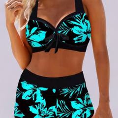 Women's Plus Size Swimwear | High Waist Halter Tropical Print