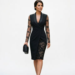 Women's Black Dress For Funeral | Midi Lace Wrap Sleeves