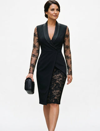 Women's Black Dress For Funeral | Midi Lace Wrap Sleeves