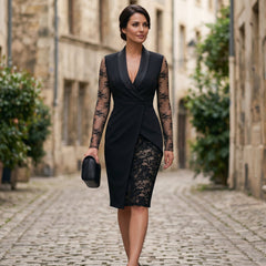 Women's Black Dress For Funeral | Midi Lace Wrap Sleeves