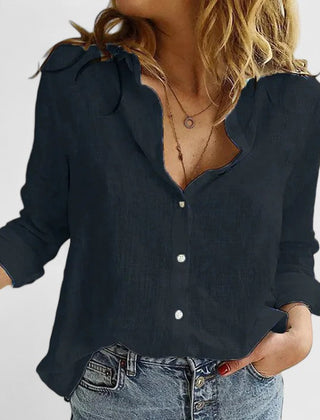 Soren | White Linen Shirt Women Button Down Elegant Loose Fit 0