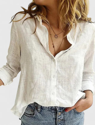 Soren | White Linen Shirt Women Button Down Elegant Loose Fit 1