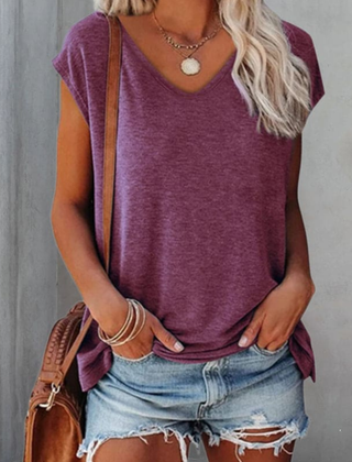 Women's T Shirt | V-Neck Short Sleeve Cotton