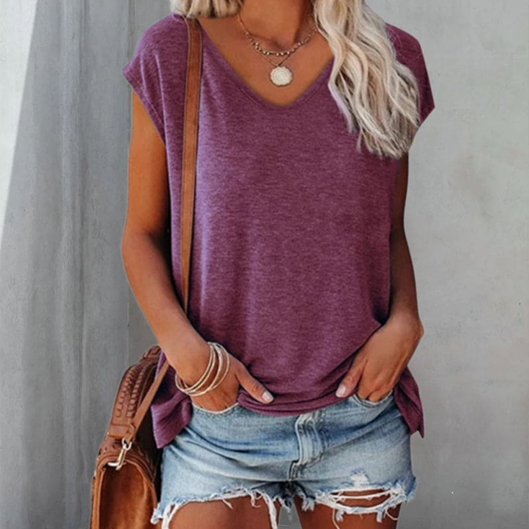 Women's T Shirt | V-Neck Short Sleeve Cotton