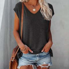 Women's T Shirt | V-Neck Short Sleeve Cotton