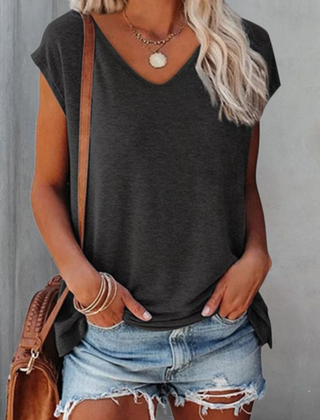 Women's T Shirt | V-Neck Short Sleeve Cotton