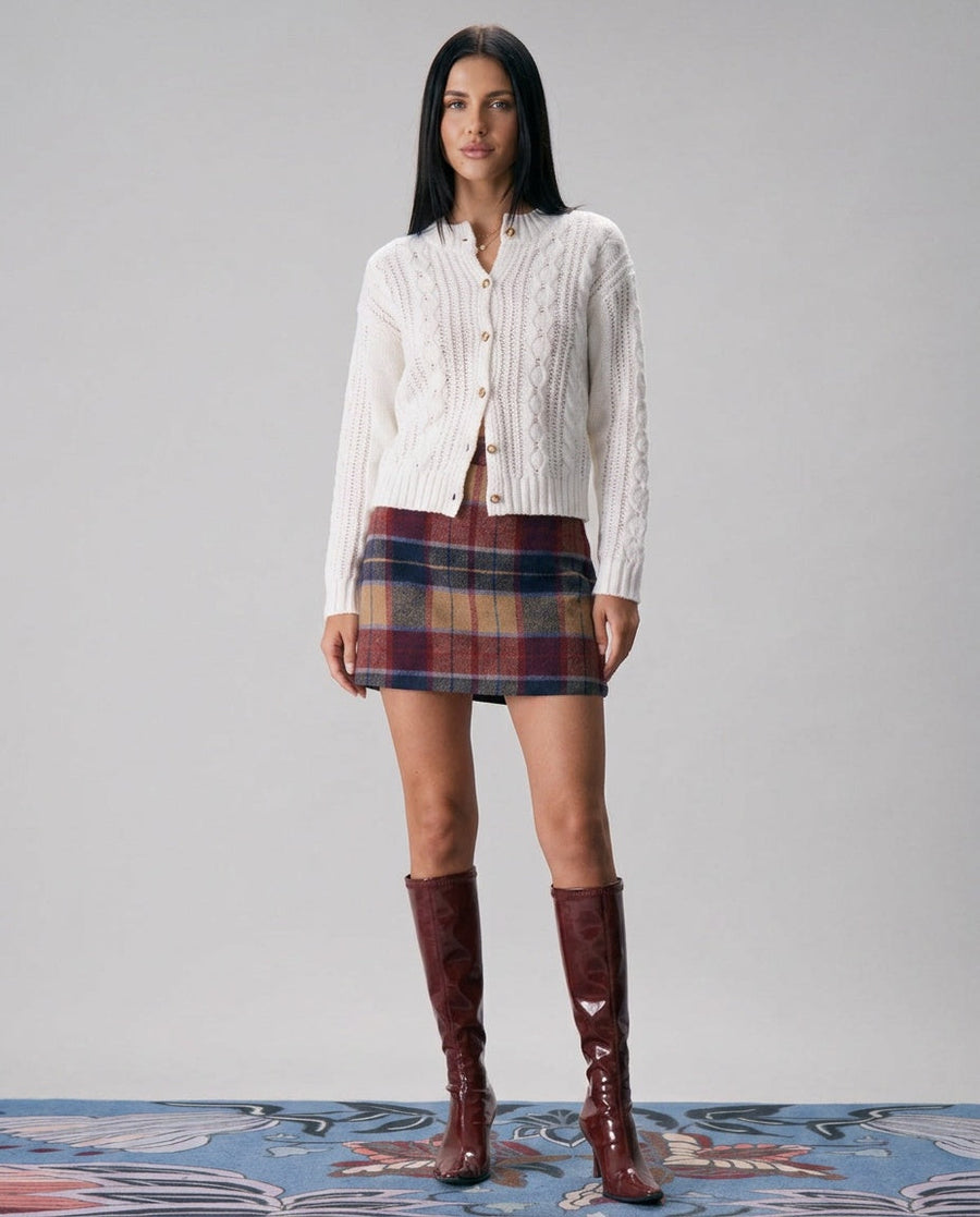 Women's Mini Skirt | Plaid Tweed Fitted Zipper Fly